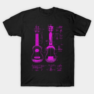 Neon Pink Ukulele Da Vinci Blueprint T-Shirt